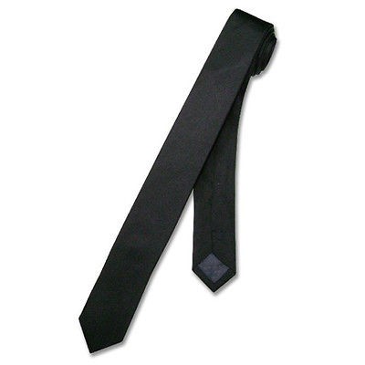 SILK Narrow NeckTie EXTRA Skinny BLACK Thin Mens Neck Tie