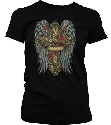 Cross Virgin Mary Angel Wings Religious Girls T Shirt