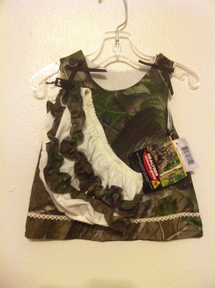   HARDWOODS GREEN CAMOUFLAGE INFANT DRESS WITH RUFFLED PANTIES FREE SHIP