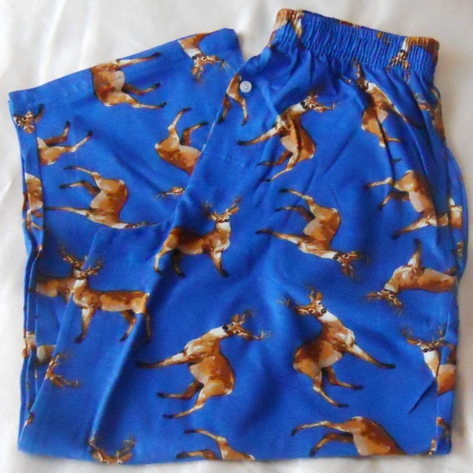 MEN HUNTING LOUNGE PANTS DEERS PAJAMA PJ M L XL BLUE NEW Fast Free US 