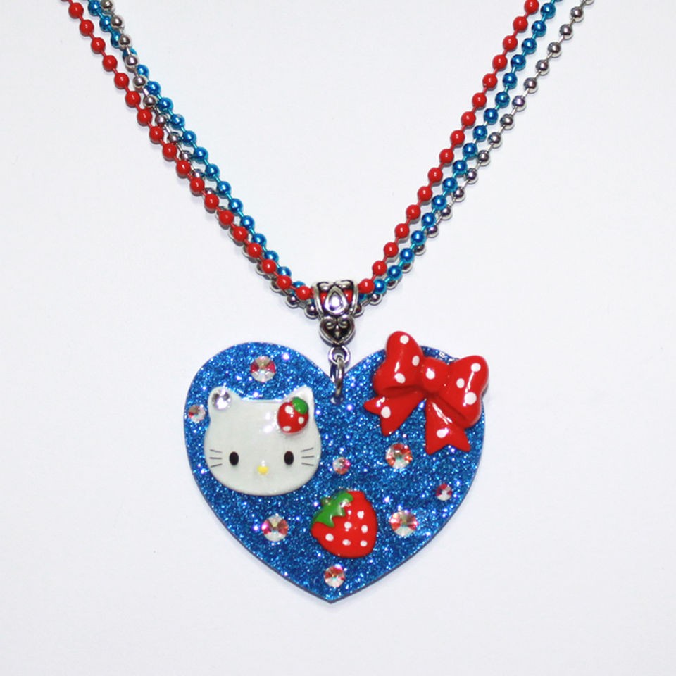   Heart Strawberry HELLO KITTY Swaovski Crystal Pendant & 3 Necklaces