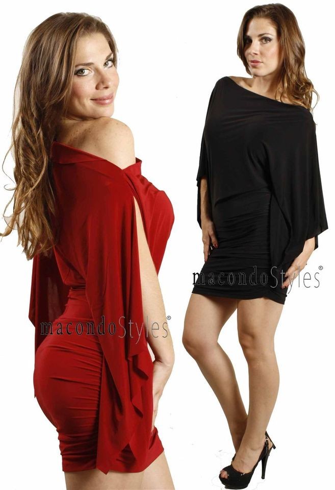   Open Kimono Sleeve ruched skirt Sexy Club Party Mini Dress Tunic