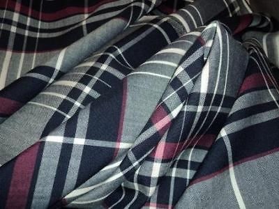   WOOL FABRIC~TARTAN PLAID GRAY/NAVY SUITING~KILT~KILTS~SEWING~POLY WOOL