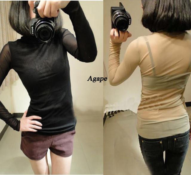 t2013 new sexy lace gauze turtleneck slim elastic see through