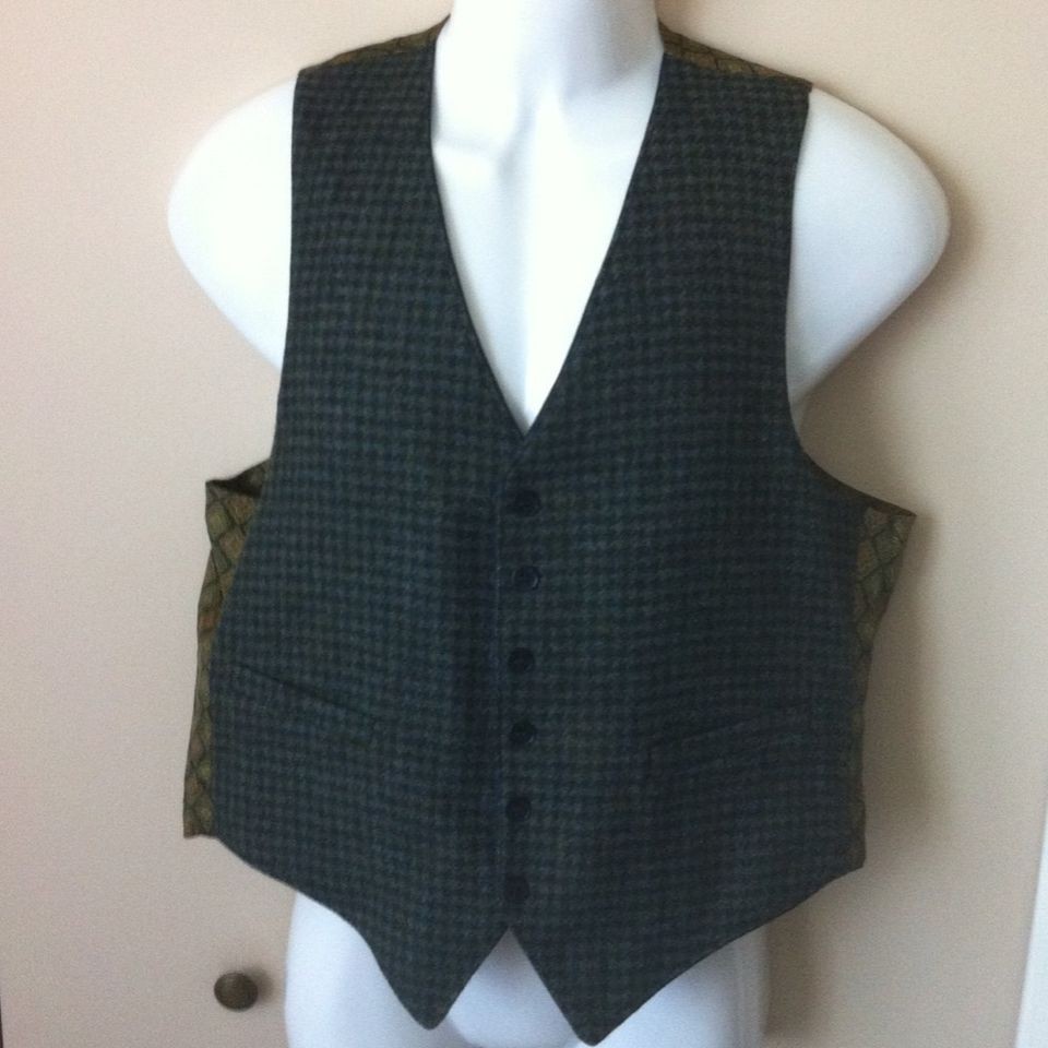 Reversible Vintage Vest Houndstooth Tweed Rockabilly Unique 42 Chest