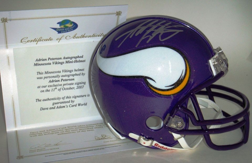 ADRIAN PETERSON SIGNED MINI HELMET 2007 ROOKIE PIECE PETERSON HOLO D&A 