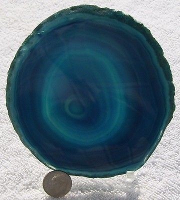 AGATE MINERAL SLAB ROCK SLICE SPECIMEN DEEP 3D BLUE 4.25 ROCKS AND 