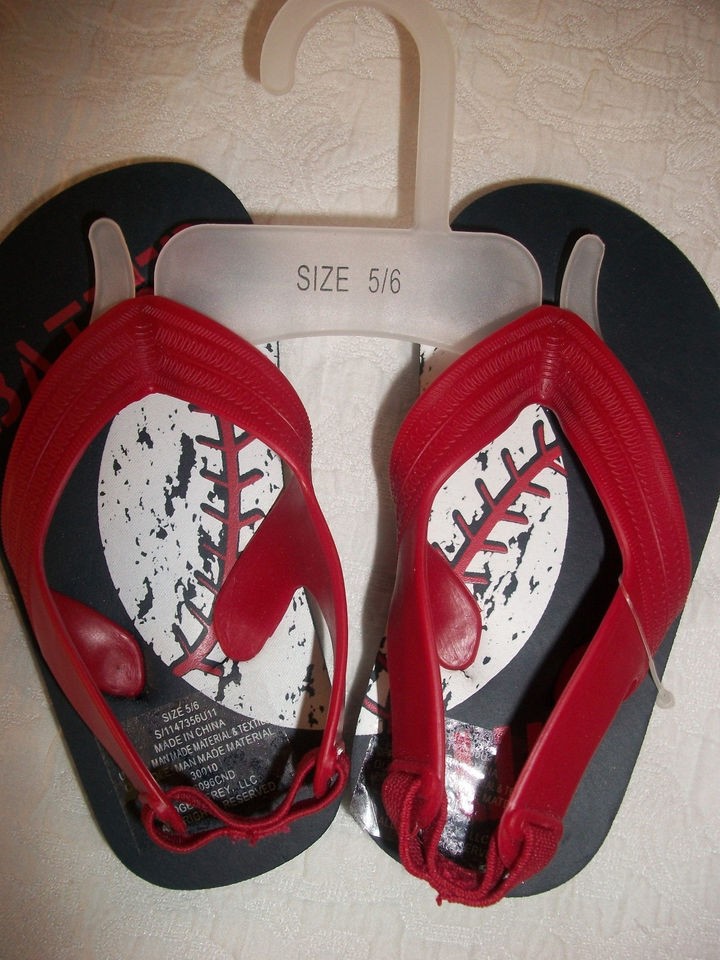 NEW~BOYS FLIP~FLOP SANDALS WITH BACK STRAP~BASEBALL SIZE 9 10