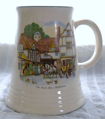 HAND COLORED VTG BURLEIGH WARE POTTERY ENGLAND MUG / TANKARD 24 oz,~ N 