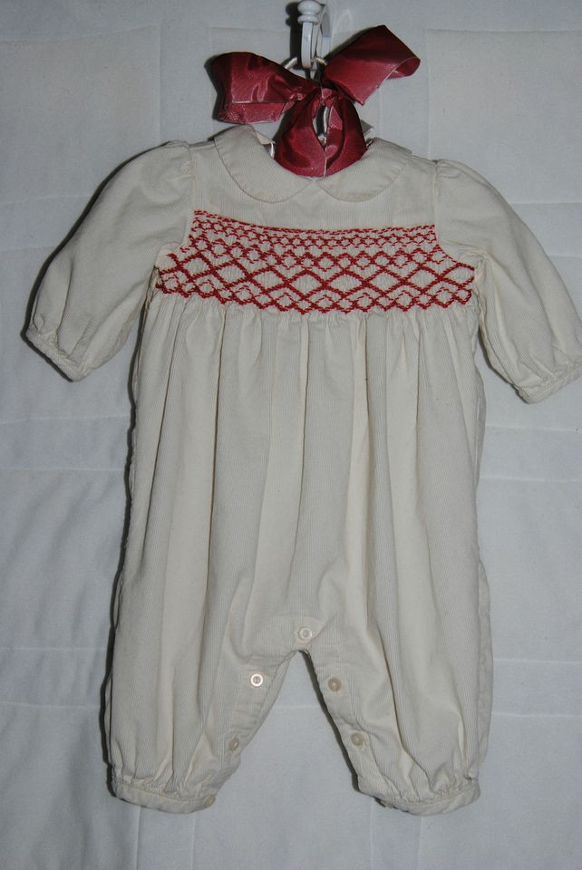 SMOCKED RALPH LAUREN ROMPER Size 3 months Ivory Corduroy Peter Pan 