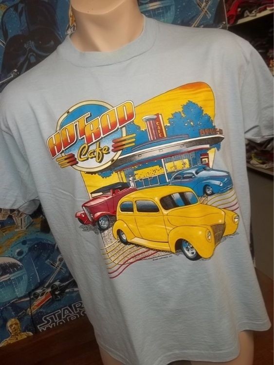 Vtg 80s HOT ROD CAFE t shirt XL