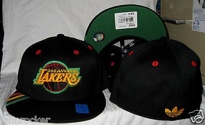   LAKERS BLACK RASTA STRIPES FLATBRIM HAT/CAP Sz LRG XL NWT ADIDAS