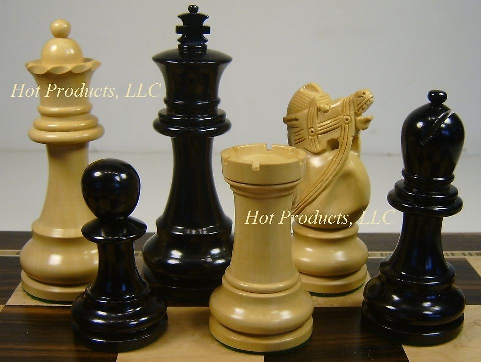   WOOD LARGE 5 FLYING KNIGHT BLACK & NATURAL CHESS SET 20 EBONY BOARD