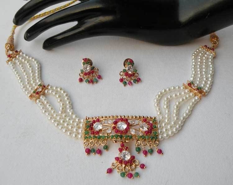 PEARLS JODHA AKBAR CHOKER STYLE BRIDAL JEWELLERY BOLLYWOOD NECKLACE 