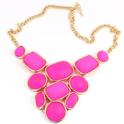   style metal Chunky Bib Chain neon deep pink Choker Necklace N200