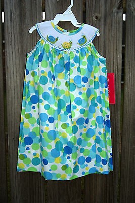 Claire & Charlie, Blue & Green polka dot snail dress, 24M, **NWT**