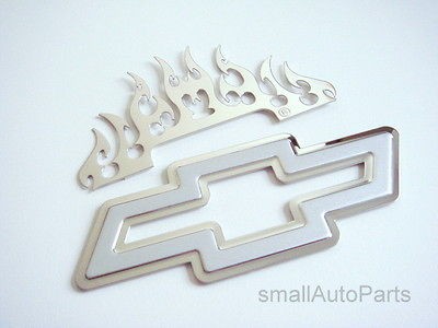 Chevrolet Stainless Steel Chrome Emblem Bowtie Flames Decal for hood 