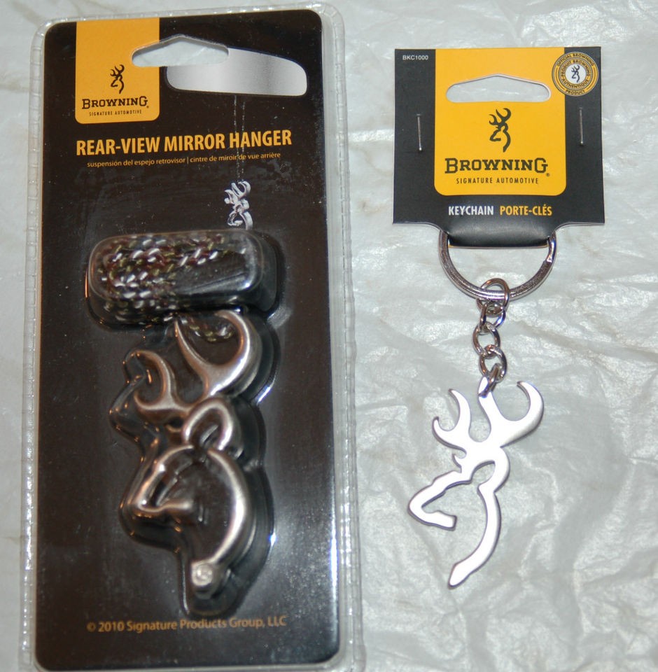 BROWNING BUCKMARK NICKEL REAR VIEW MIRROR HANGER & KEYCHAIN KEY CHAIN 