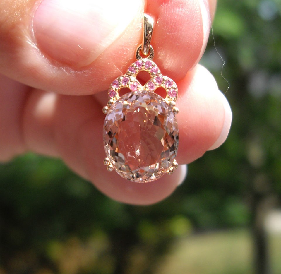 10K RG PENDANT W/OVL MOZAMBIQUE MORGANITE W/RND PINK SAPPHIRE, TGW4 