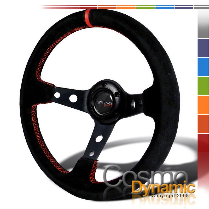 JDM DEEP DISH 330MM STEERING WHEEL SUEDE W/RED STITCH (Fits Pontiac 