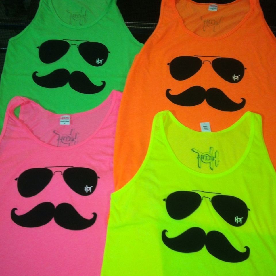 ULTRA HOT NEON TANK MUSTACHE SUNGLASSES S XL PINK GREEN YELLOW ORANGE 