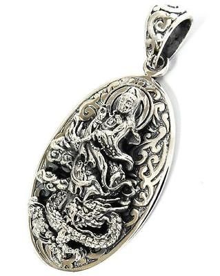 KUAN YIN ON DRAGON QUAN BUDDHA STERLING SILVER PENDANT