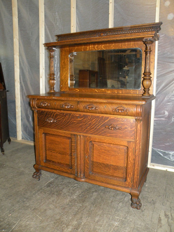 FREE SHIP ANTIQUE PAW FOOT OAK DINING SIDEBOARD BUFFET CABINET BAR