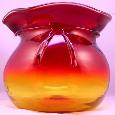 BLENKO CO. EMPORIUM HAND TIED AMBERINA GLASS SPITOON / CUSPIDOR 1978 