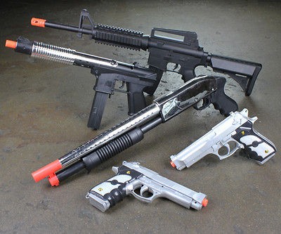 Lot 5 Airsoft Guns M16 Rifle Shotgun Uzi Beretta Pistols Gun Combo w 