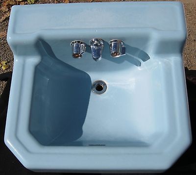 Vintage Cast Iron Blue Bathroom Sink Porcelain #117 11