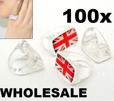 100 x UK Flag Union Jack Britain Pattern Resin Rings 16.7 19.9mm US 6 