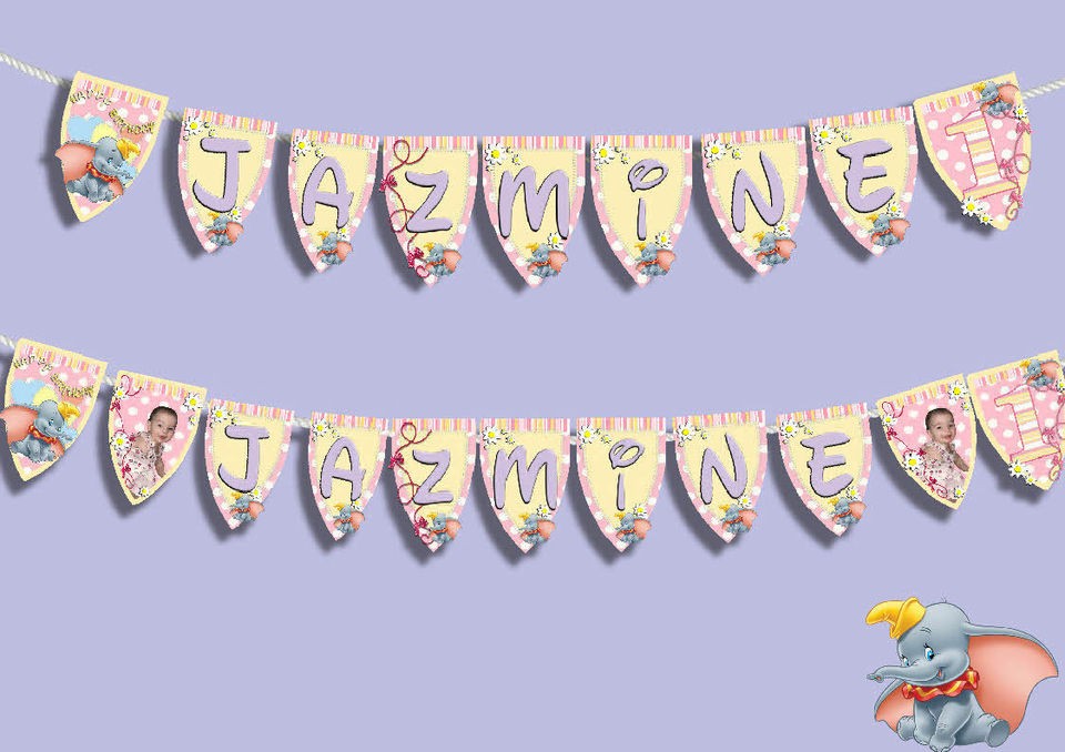 st birthday Personalised Baby Dumbo Banner photo / name, Girl /Boy