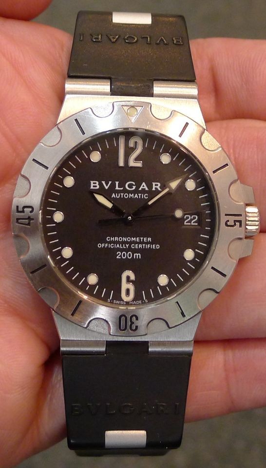 BVLGARI BULGARI Diagono Scuba SD 38 S Mens Steel Watch Rubber Strap 