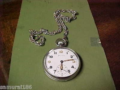 WW 2 BRITISH  HELVETIA  POCKETWATCH 15 JEWELS WITH SILVER CHAIN