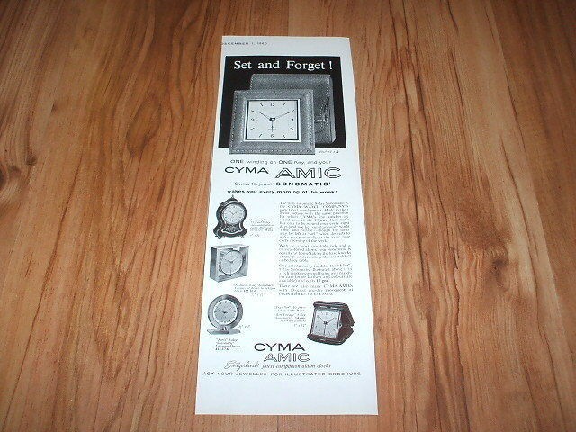 Cyma Amic clocks 1960 magazine advert