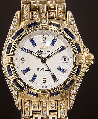 Breitling Callistino 18k Yellow Gold with Blue Sapphires & Diamonds 