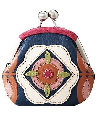 NWT Fossil RUBY BLUE FLORAL Leather Frame Coin Wallet NEW SL3213