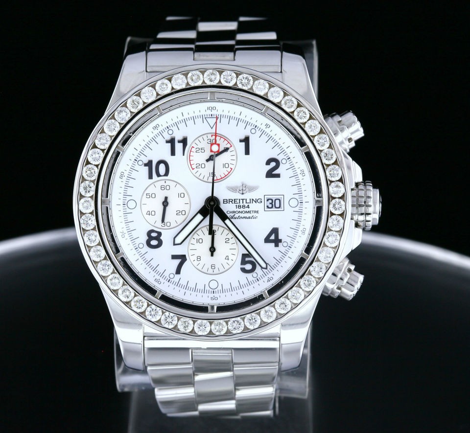 BREITLING SUPER AVENGER CHRONO LARGE 4.70ctw DIAMOND AFERMARKET BEZEL 