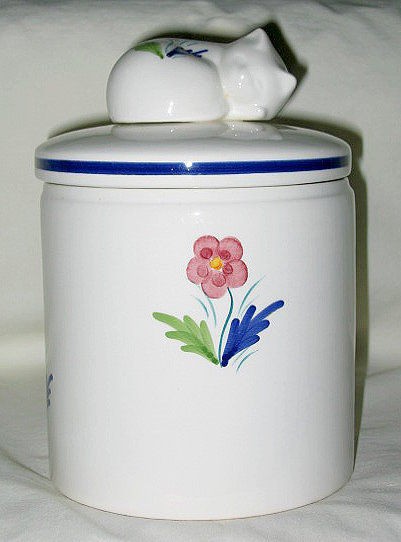 Elpa Alcobaca Portugal Floral Cat Design Treat Canister