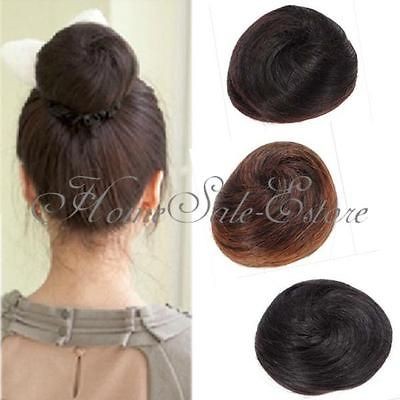 Women Girl Bun Clip In On Hairpiece Hair Extension Chignon Scrunchie 