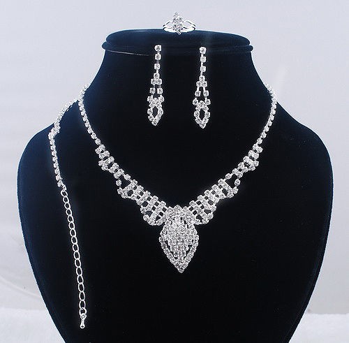 Wedding Jewelry Set,Crystal Rhinestone Necklace Bracelet Ring 