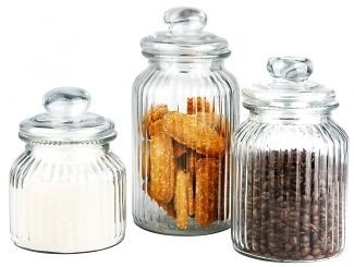 NEW 3 Piece Glass Kitchen Canister Set Storage/ Display