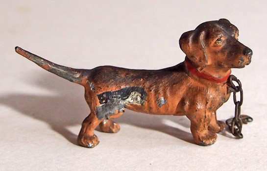 Old Art Deco Dachshund Dog Lead Figurine Antique