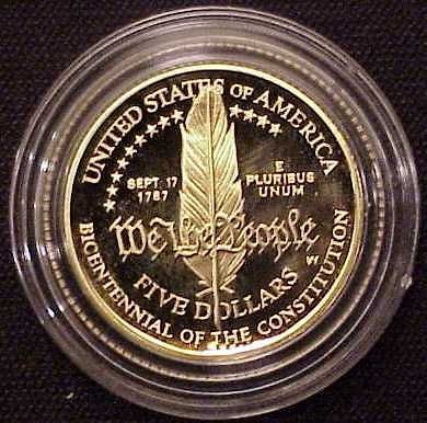 GOLD AND $1 SILVER, PROOF SET US CONSTITUTION BI CENTENNIAL 1987 