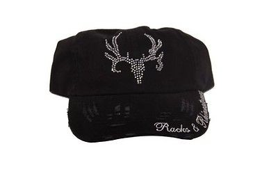 BONE COLLECTOR LADIES RACKS & RHINESTONES BLACK HAT CAP