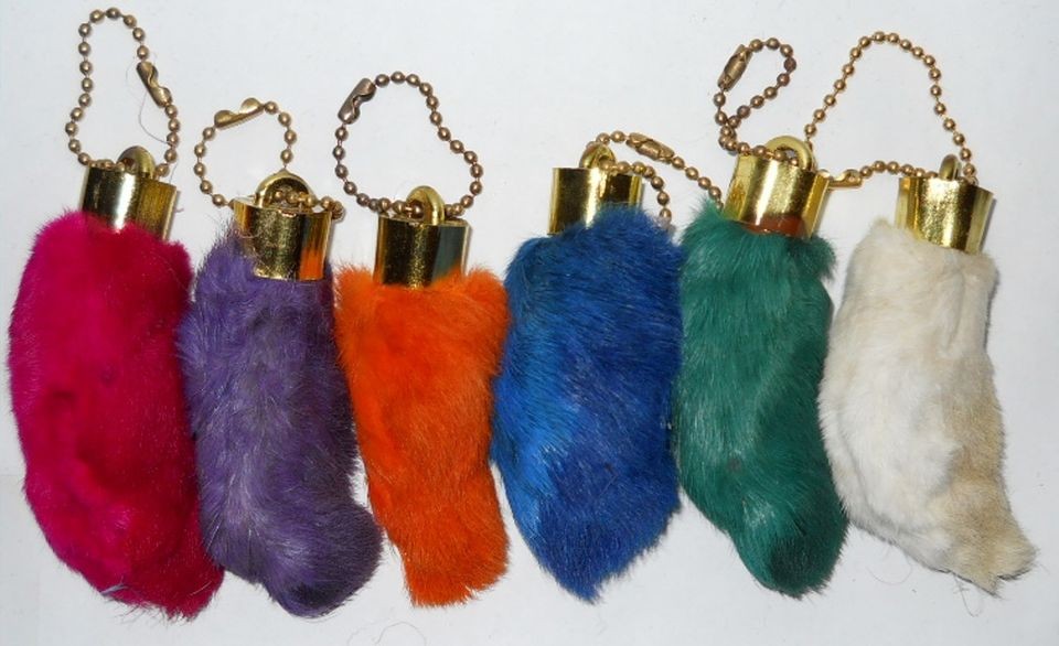 Dyed and Natural Colored REAL LUCKYRabbits Foot Keychains 6 Colors 