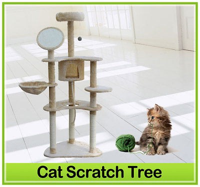 New Pawhut 60”Cat Tree Condo Pet Kitty Scratching Furniture Cream