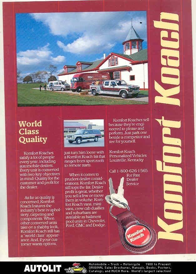   1987 Komfort Koach Chevrolet Ford Conversion Van Brochure Calumet Farm