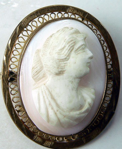   Jewelry Brooch   Art Nouveau Shell Cameo Pin Angel Skin Coral