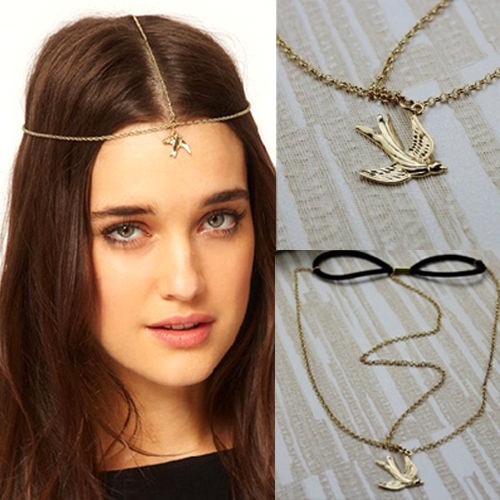 Chic Gold Silver Swallow Chain Headdress Headband Headwarp Hair Cuff 